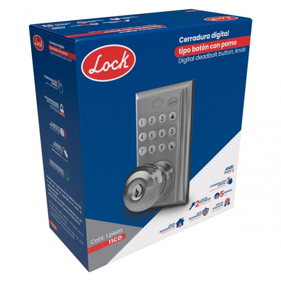 CERRADURA DIGITAL TIPO BOTÓN CON POMO, LLAVE ESTÁNDAR LOCK 11CD