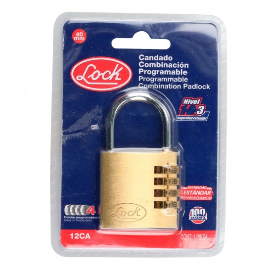 CANDADO DE COMBINACIÓN PROGRAMABLE PARA MALETA, LATÓN, 40 MM LOCK 12CA