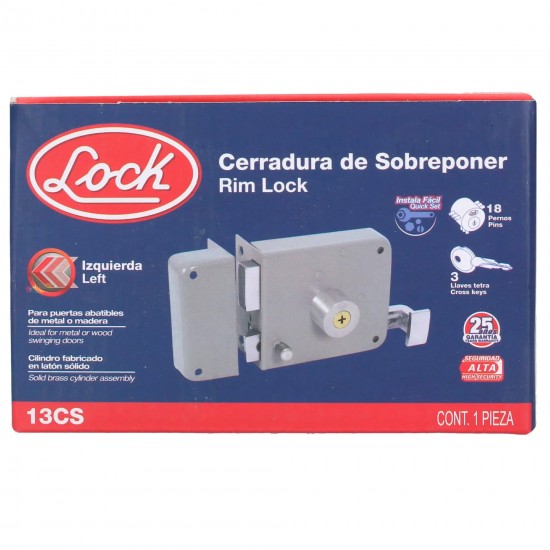 CERRADURA DE SOBREPONER FUNCIÓN INSTALA FÁCIL, IZQUIERDA, LLAVE TETRA, EN CAJA LOCK 13CS