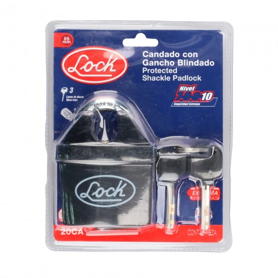 CANDADO DE GANCHO BLINDADO 65 MM, LLAVE DE DISCO LOCK 20CA