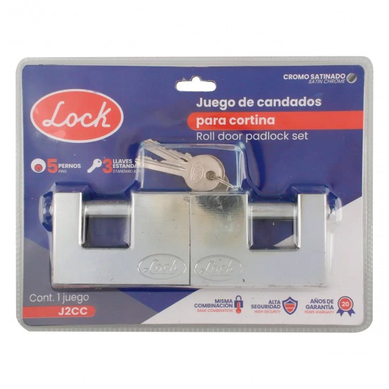 JUEGO DE CANDADOS PARA CORTINA 80 MM, CROMO SATINADO, LLAVE ESTÁNDAR, 2 PIEZAS LOCK J2CC