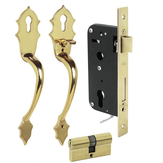 CONJUNTO CLASSIC FUNCIÓN DOBLE, LATÓN BRILLANTE, LLAVE DE PUNTOS LOCK L119QLB