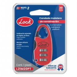 CANDADO DE COMBINACIÓN PROGRAMABLE PARA MALETA 25 MM, COLOR ROJO LOCK L21M20PT