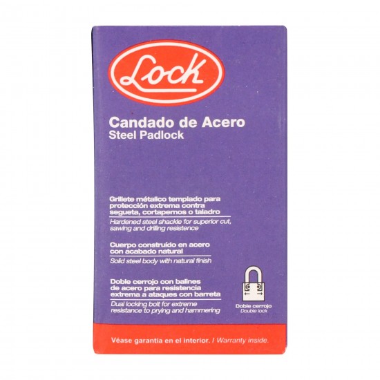 CANDADO DE ACERO LARGO 38 MM, LLAVE ESTÁNDAR, EN CAJA LOCK L22L38A