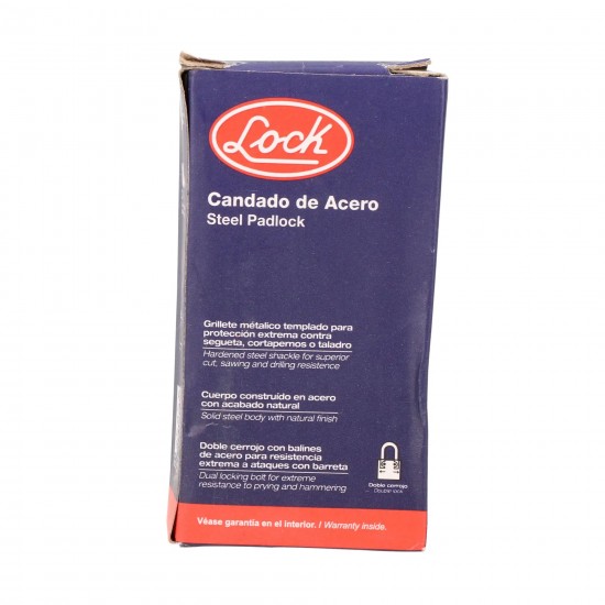 CANDADO DE ACERO LARGO 50 MM, LLAVE ESTÁNDAR, EN CAJA LOCK L22L50A