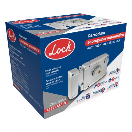 CERRADURA DE SOBREPONER FUNCIÓN ANCLA, ACERO INOXIDABLE, LLAVE DE PUNTOS, EN CAJA LOCK L7725ATAIN