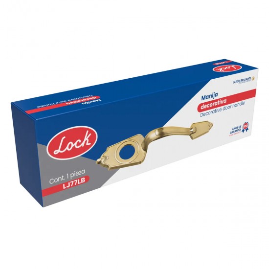 JALADERA PARA CERRADURA DE SOBREPONER, LATÓN BRILLANTE, EN CAJA LOCK LJ77LB