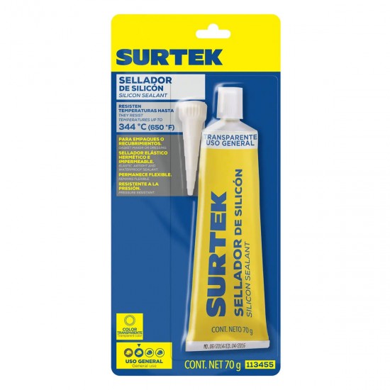 SILICÓN EN TUBO TRANSPARENTE, 70 GR SURTEK 113455