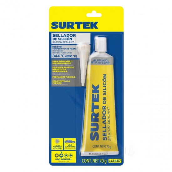 SILICÓN PARA ALTA TEMPERATURA, COLOR ALUMINIO EN TUBO, 70 GR SURTEK 113457