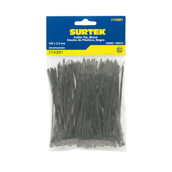 CINCHOS PLASTICOS 100 X 2.5 MM, TENSION 8 KG DE 100 PIEZAS SURTEK 114201