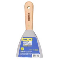 ESPÁTULA FLEXIBLE DE ACERO DE ALTO CARBÓN CON MANGO DE MADERA 4" SURTEK 123104