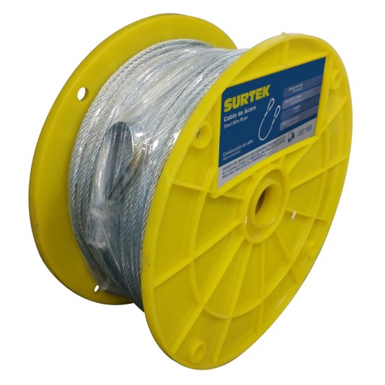 CABLE DE ACERO CON GUARDACABO 3/32" X 76 M CONSTRUCCIÓN DE 7 X 7 SURTEK CA113