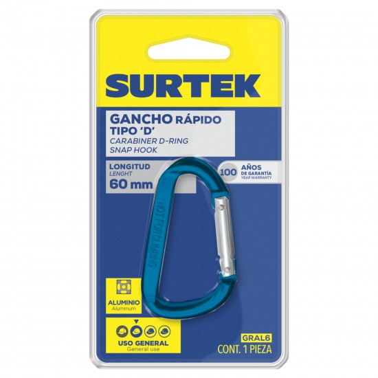 GANCHO RÁPIDO DE ALUMINIO 6 X 60 MM SURTEK GRAL6