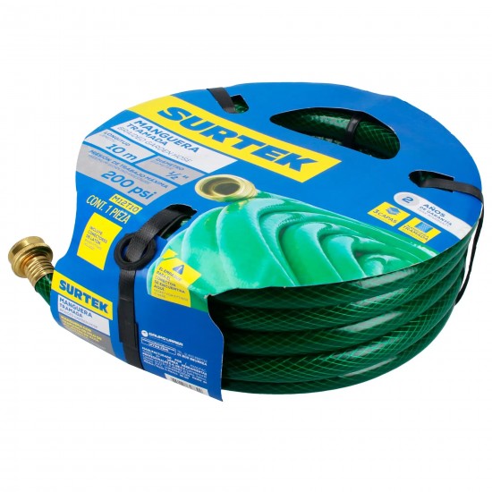 MANGUERA PARA JARDÍN TRAMADA CON CONECTOR METÁLICO 1/2", 10 M SURTEK M12T10