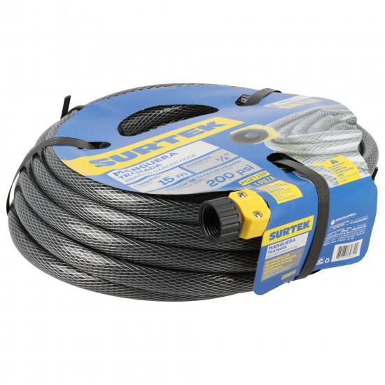 MANGUERA PARA JARDÍN TRAMADA GRIS CON CONECTOR PLÁSTICO 1/2", 15 M SURTEK M12T15P