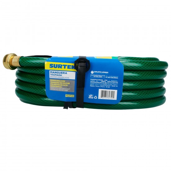 MANGUERA PARA JARDÍN TRAMADA CON CONECTOR METÁLICO 1/2", 15 M SURTEK M12T15