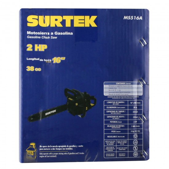 MOTOSIERRA A GASOLINA 16", 38 CC SURTEK MS516A