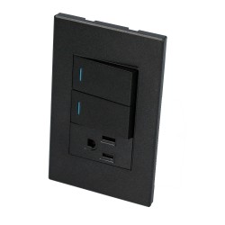 PLACA 2 INTERRUPTOR 1 CONTACTO 1/3, LINEA PREMIUM, COLOR NEGRO SURTEK P626N