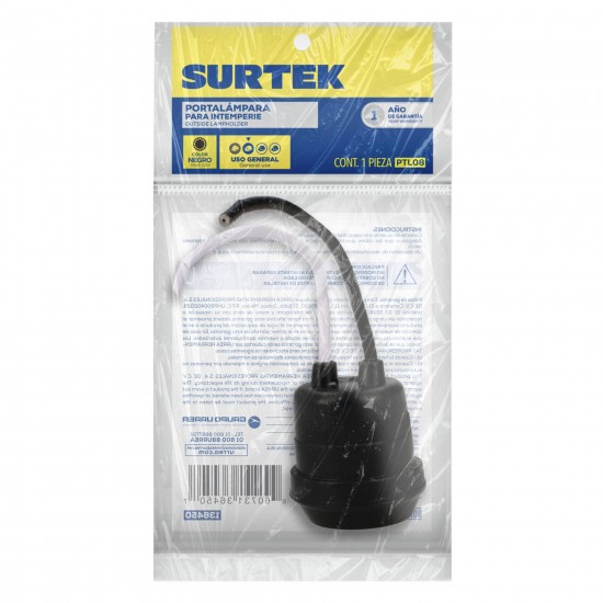 PORTALÁMPARA DE HULE PARA INTEMPERIE, COLOR NEGRO SURTEK PTL08