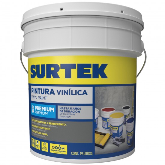 CUBETA DE PINTURA VINÍLICA PREMIUM 19 LT COLOR AZUL INTENSO SURTEK PVPAI