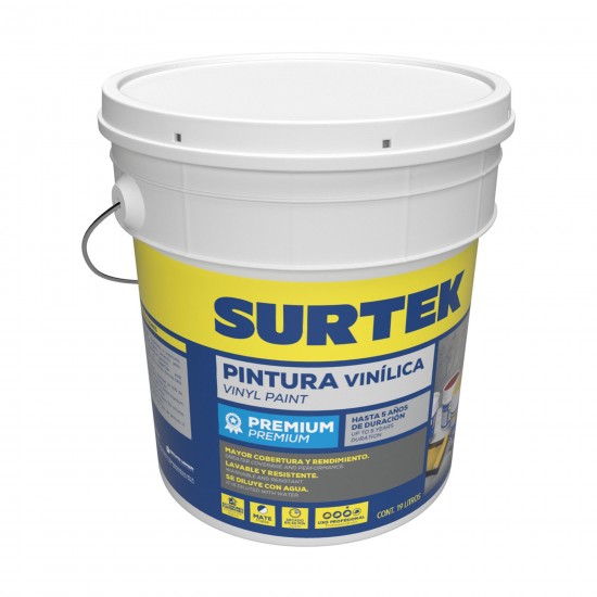 CUBETA DE PINTURA VINÍLICA PREMIUM 19 LT COLOR AMARILLO SURTEK PVPAM