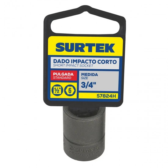 DADO DE IMPACTO CUADRO DE 1/2", 6 PUNTAS, EN PULGADAS, 3/4" SURTEK S7824H