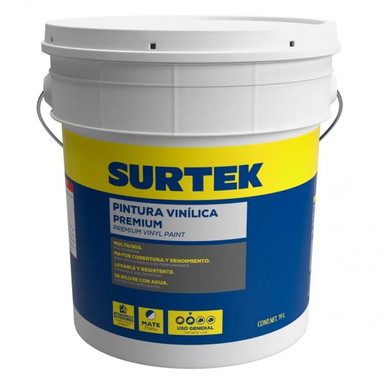 CUBETA DE PINTURA VINÍLICA PREMIUM 19 LT COLOR BLANCO SURTEK SP10400