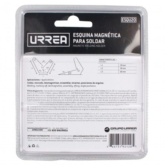 ESQUINA MAGNÉTICA PARA SOLDAR MULTIANGULAR 1-1/2", 20 LB URREA ESQU20