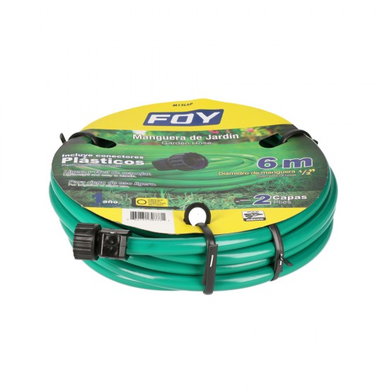 MANGUERA PARA JARDÍN LISA CON CONECTOR PLÁSTICO 1/2", 6 M FOY M12L6P