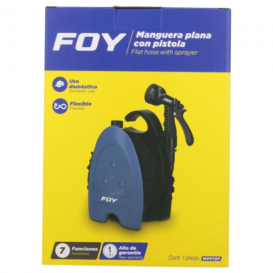 MANGUERA PARA JARDÍN PLANA 3/4" 15 M CON PISTOLA PARA RIEGO FOY MPP15F